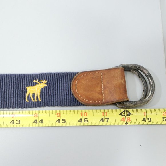 Vintage Embroidered Moose Belt Men's L Double D Ring Blue Gold Brown Leather - Picture 7 of 7